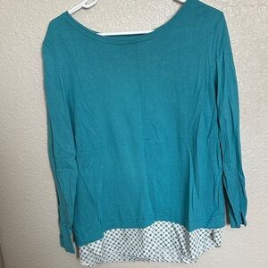 Talbots Teal Long Sleeve Top with Patterned Hem